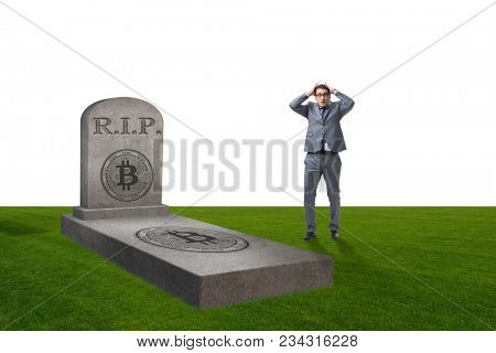 Businessman mourning the demise and death of bitcoin