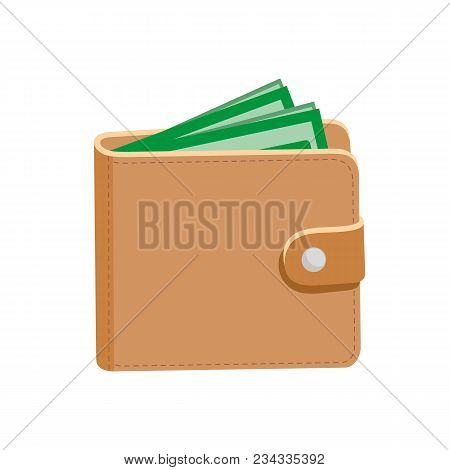 Wallet. Leather Wallet And Dollars. Vector Illustration