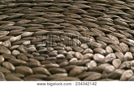 Round Straw Mat Texture With Blur Effect. Abstract Background And Texture For Design.