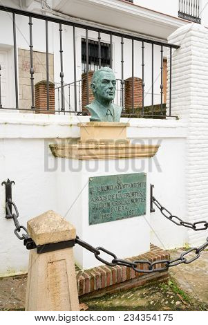 Arcos De La Frontera, Spain - March 14, 2018: Bust Of Julio Mariscal Montes, Poet, In Arcos De La Fr