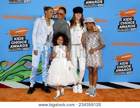Mel B, Madison Brown Belafonte, Angel Iris Murphy Brown and Phoenix Chi Gulzar at the Nickelodeon's 2018 Kids' Choice Awards held at the Forum in Inglewood, USA on March 24, 2018.