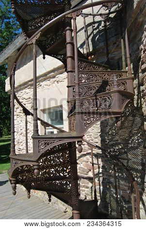 Fragment Of Ancient Iron Cast Spiral Staircase