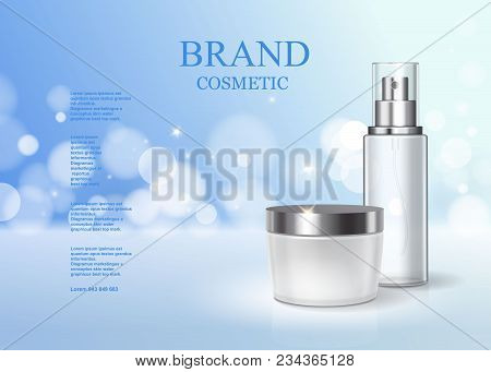 Moisturizing Cosmetic Products Ad Light Blue Sparkling Background. Skin Care Product Poster.