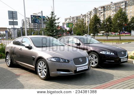 Chelyabinsk, Russia - September 3, 2017: Used Motor Cars Jaguar Xf In The City Street Near The Used 