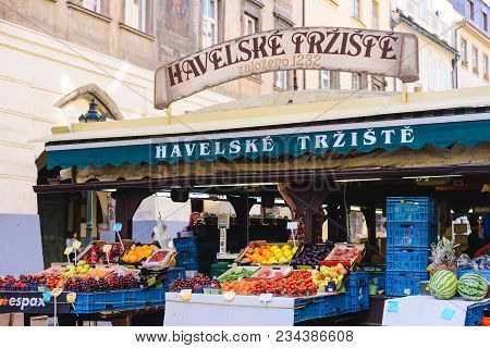 Prague, Czech Republic - May 2017: Havelske Trziste - Havels Market. Permanent Marked In The Center 