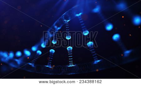 A Particulate 3d Rendered Dna On A Blue Bokeh Background