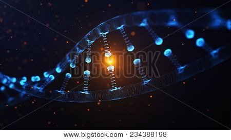 A Particulate 3d Rendered Dna On A Blue Bokeh Background