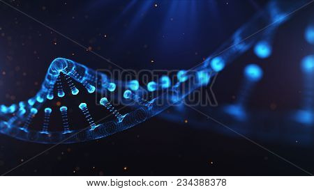 A Particulate 3d Rendered Dna On A Blue Bokeh Background