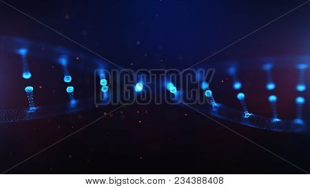 A Particulate 3d Rendered Dna On A Blue Bokeh Background