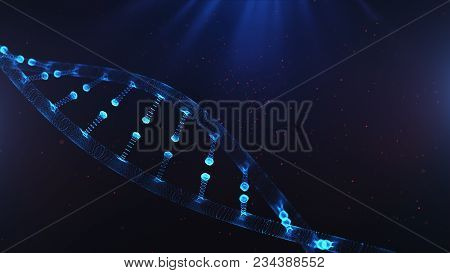 A Particulate 3d Rendered Dna On A Blue Bokeh Background