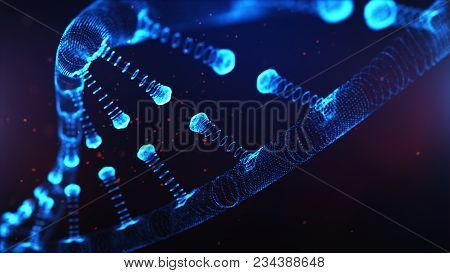 A Particulate 3d Rendered Dna On A Blue Bokeh Background