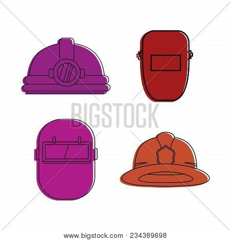 Protect Helmet Icon Set. Color Outline Set Of Protect Helmet Vector Icons For Web Design Isolated On