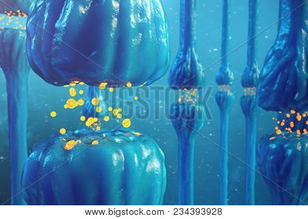 Synaptic Transmission, Human Nervous System. Brain Synapses. Transmission Synapse, Signals, Impulses