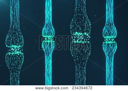 Blue Glowing Synapse. Artificial Neuron In Concept Of Artificial Intelligence. Synaptic Transmission