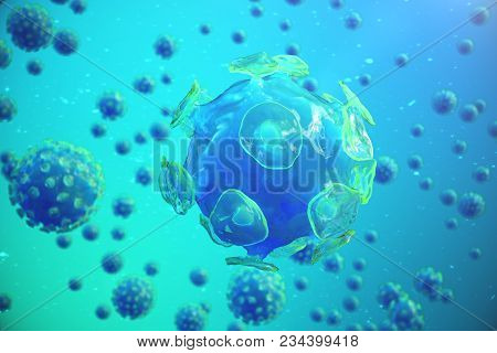 3d Illustration Pathogenic Viruses Causing Infection In Host Organism. Viral Disease Epidemic. Virus