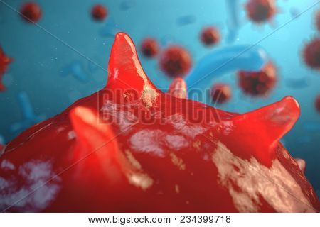 3d Illustration Pathogenic Viruses Causing Infection In Host Organism. Viral Disease Epidemic. Virus