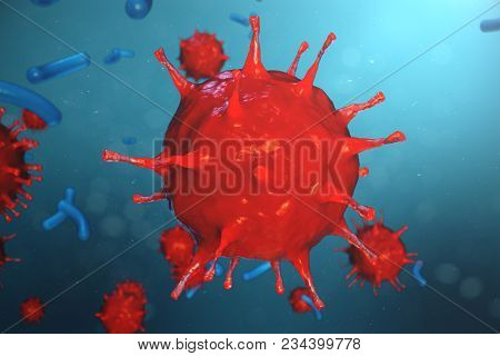3d Illustration Pathogenic Viruses Causing Infection In Host Organism. Viral Disease Epidemic. Virus