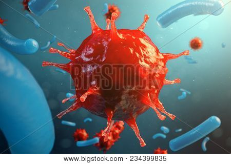 3d Illustration Pathogenic Viruses Causing Infection In Host Organism. Viral Disease Epidemic. Virus