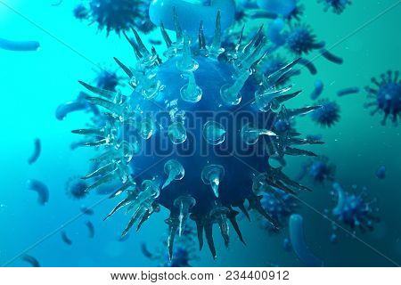 3d Illustration Pathogenic Viruses Causing Infection In Host Organism. Viral Disease Epidemic. Virus