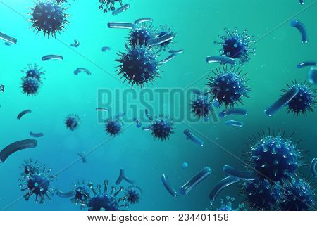 3d Illustration Pathogenic Viruses Causing Infection In Host Organism. Viral Disease Epidemic. Virus