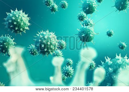 3d Illustration Pathogenic Viruses Causing Infection In Host Organism. Viral Disease Epidemic. Virus