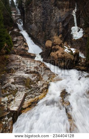 Waterfall Flying Waters In Bad Gastein, Austria. Waterfall With A Height Of Drop Of 341 M In Three S