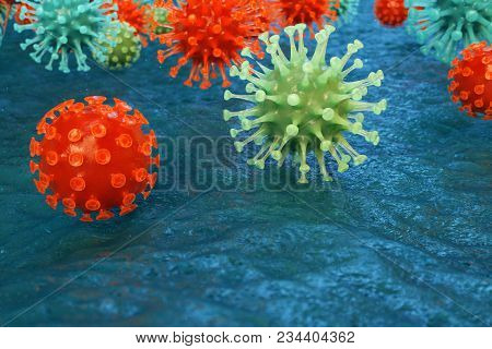 3d Illustration Pathogenic Viruses Causing Infection In Host Organism. Viral Disease Epidemic. Virus