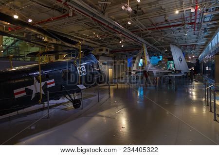 New York, Nyc, Usa- August 30, 2017: Interiors Of The Uss Intrepid, Essex-class Aircraft Carriers, A