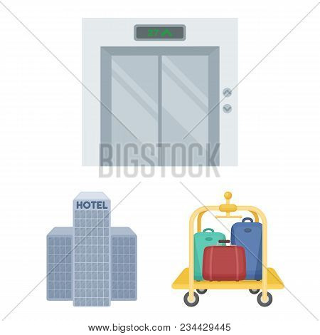 Hotel And Equipment Cartoon Icons In Set Collection For Design. Hotel And Comfort Vector Symbol Stoc