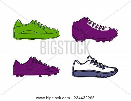 Soccer Shoes Icon Set. Color Outline Set Of Soccer Shoes Vector Icons For Web Design Isolated On Whi