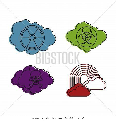 Danger Cloud Icon Set. Color Outline Set Of Danger Cloud Vector Icons For Web Design Isolated On Whi