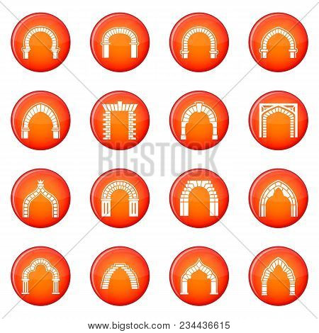 Arch Types Icons Set Vector Red Circle Isolated On White Background