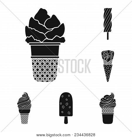 Different Ice Cream Black Icons In Set Collection For Design. Dessert And Sweetness Vector Symbol St