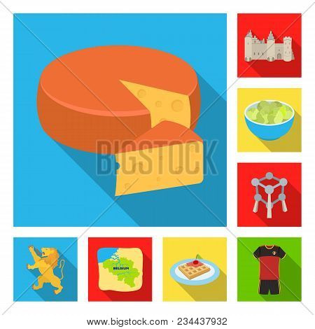 Country Belgium Flat Icons In Set Collection For Design.travel And Attractions Belgium Vector Symbol