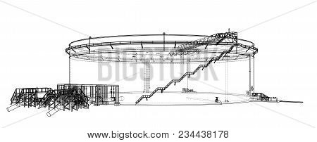 Oil Storage Tank. 3d Illustration. Wire-frame Style