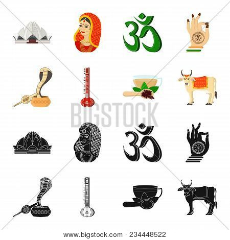 Country India Black, Cartoon Icons In Set Collection For Design.india And Landmark Vector Symbol Sto