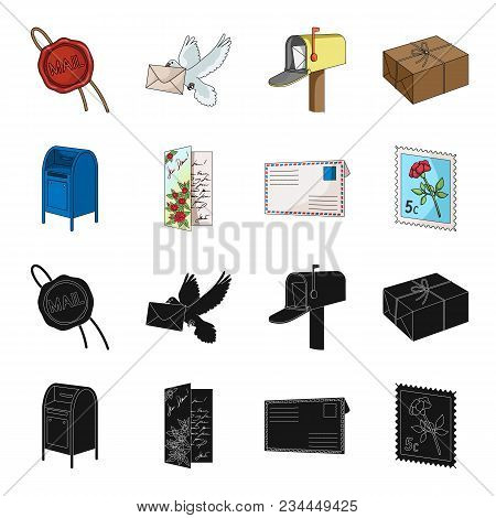 Mailbox, Congratulatory Card, Postage Stamp, Envelope.mail And Postman Set Collection Icons In Black