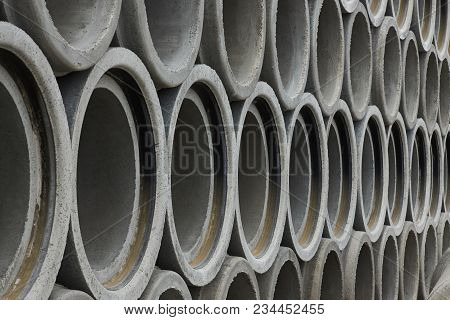 Stacked Pipe At Concrete Factory, Drainage Pipes, Concrete