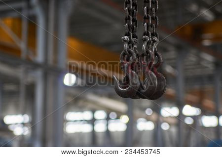 Crane Hook For Overhead Crane In Factory, Close-up