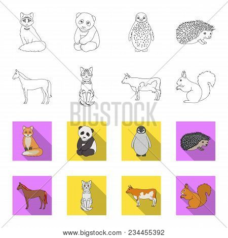 Horse, Cow, Cat, Squirrel And Other Kinds Of Animals.animals Set Collection Icons In Outline, Flet S