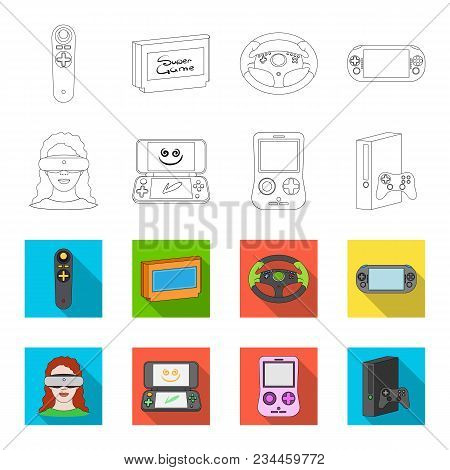 Game Console And Virtual Reality Outline, Flet Icons In Set Collection For Design.game Gadgets Vecto