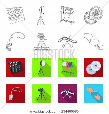 Badge, Operator Gesture And Other Accessories For The Movie. Making Movie Set Collection Icons In Ou