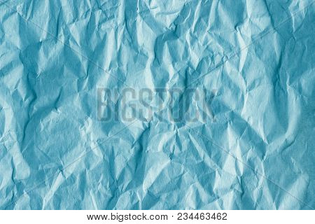 Texture Of Crumpled Rough Blue Wrapping Paper, Background