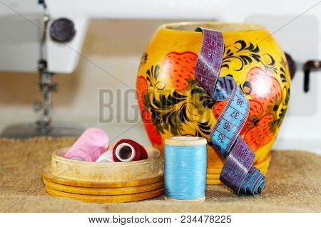 Set For Creativity And Sewing, Threads And Buttons