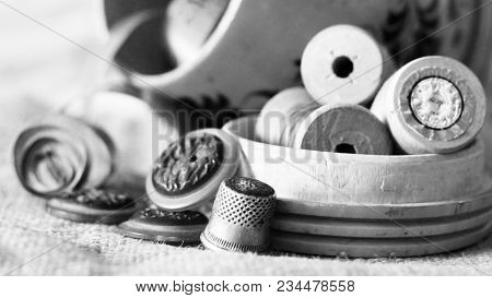 Set For Creativity And Sewing, Threads And Buttons