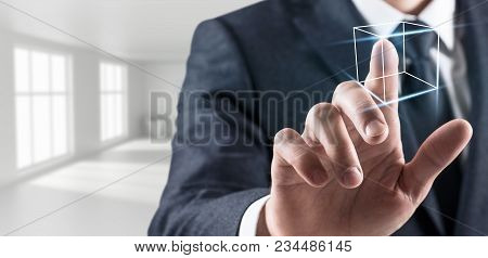 Businessman Hand Touching Digial Simple Lines. Network Connection. Technology Concept.