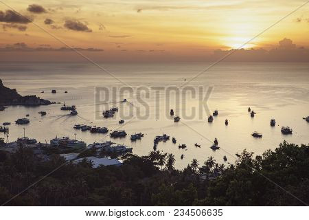 Sunset Sky At Koh  Tao Harbor Most Popular Traveling Destination In Surathani Southern Of Thailand