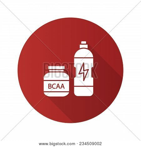 Bcaa Supplement Flat Design Long Shadow Glyph Icon. Whey Protein. Sports Nutrition. Vector Silhouett
