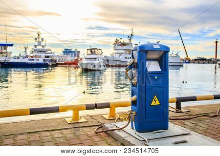 Charging Station For Boats, Electrical Outlets To Charge Ships In Harbor - Supply Electricity For Re