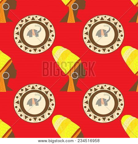 African Ethnic Seamless Pattern With Stylized Icons.